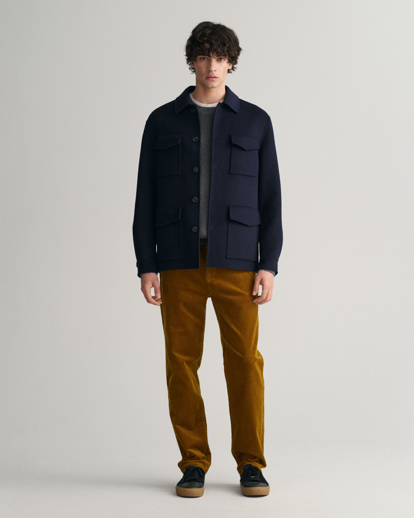 Maglia girocollo in cotone e lana a coste