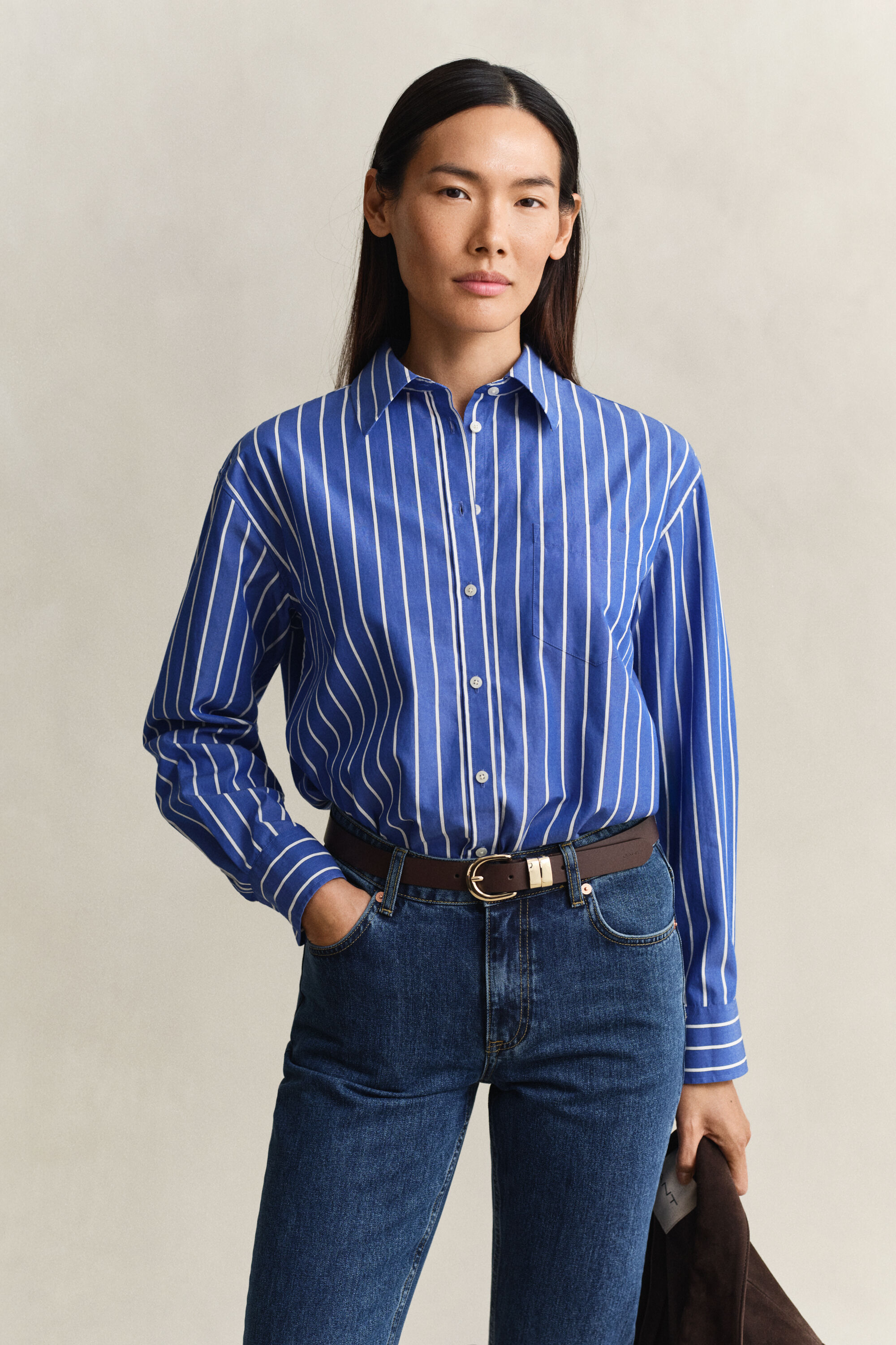 Camicia classica in popeline a righe relaxed fit