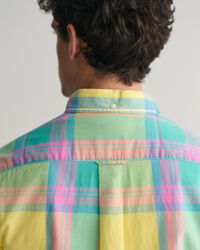 Camicia di lino colorata madras a maniche corte regular fit