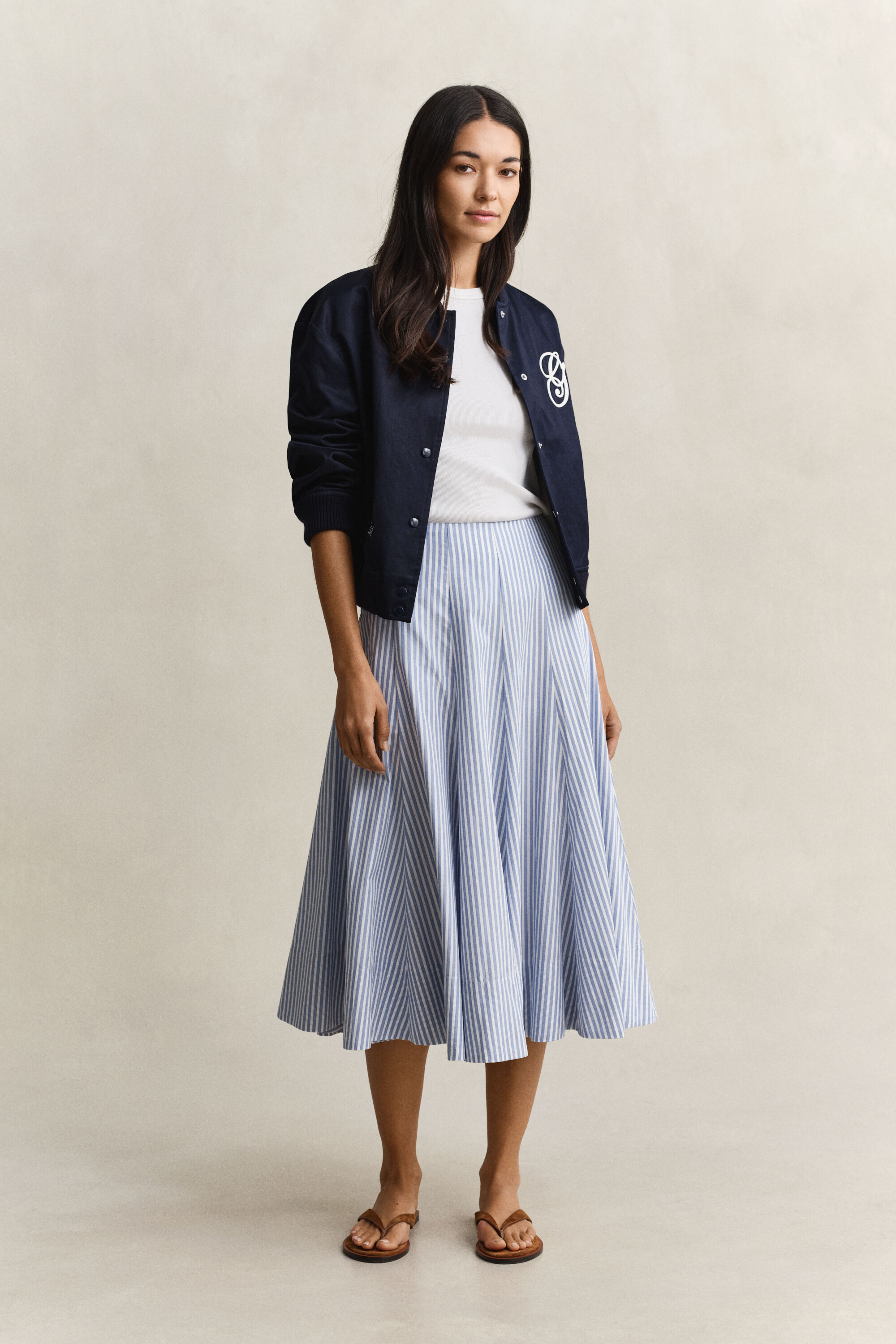 Gonna midi in cotone a righe