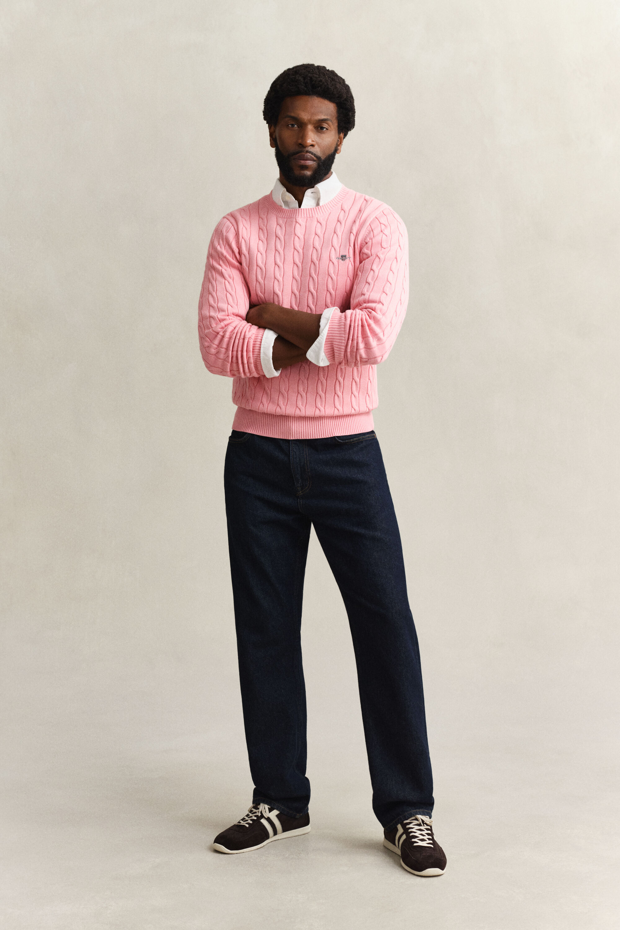 Maglia girocollo in cotone a trecce