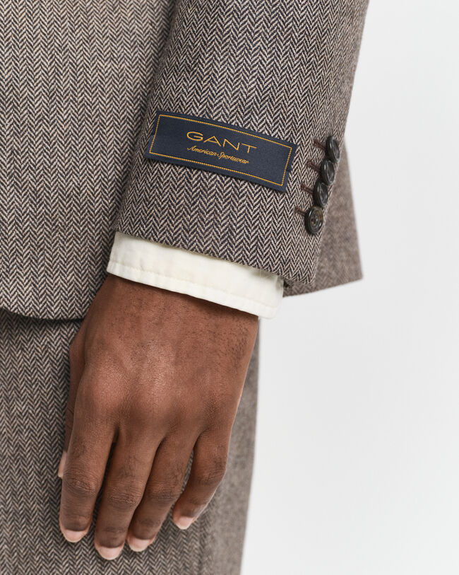 Giacca da abito con motivo a spina di pesce in flanella slim fit