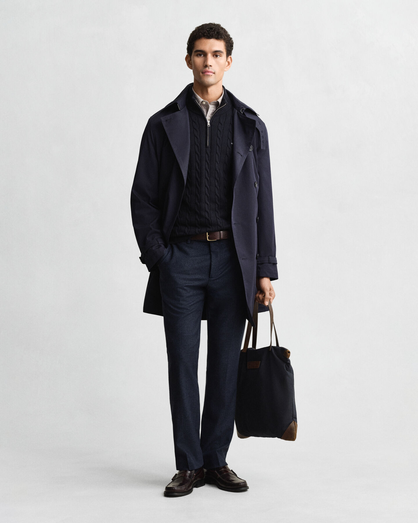 Maglia con zip corta in cotone a trecce