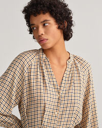 Abito chemisier a quadri con colletto alla coreana