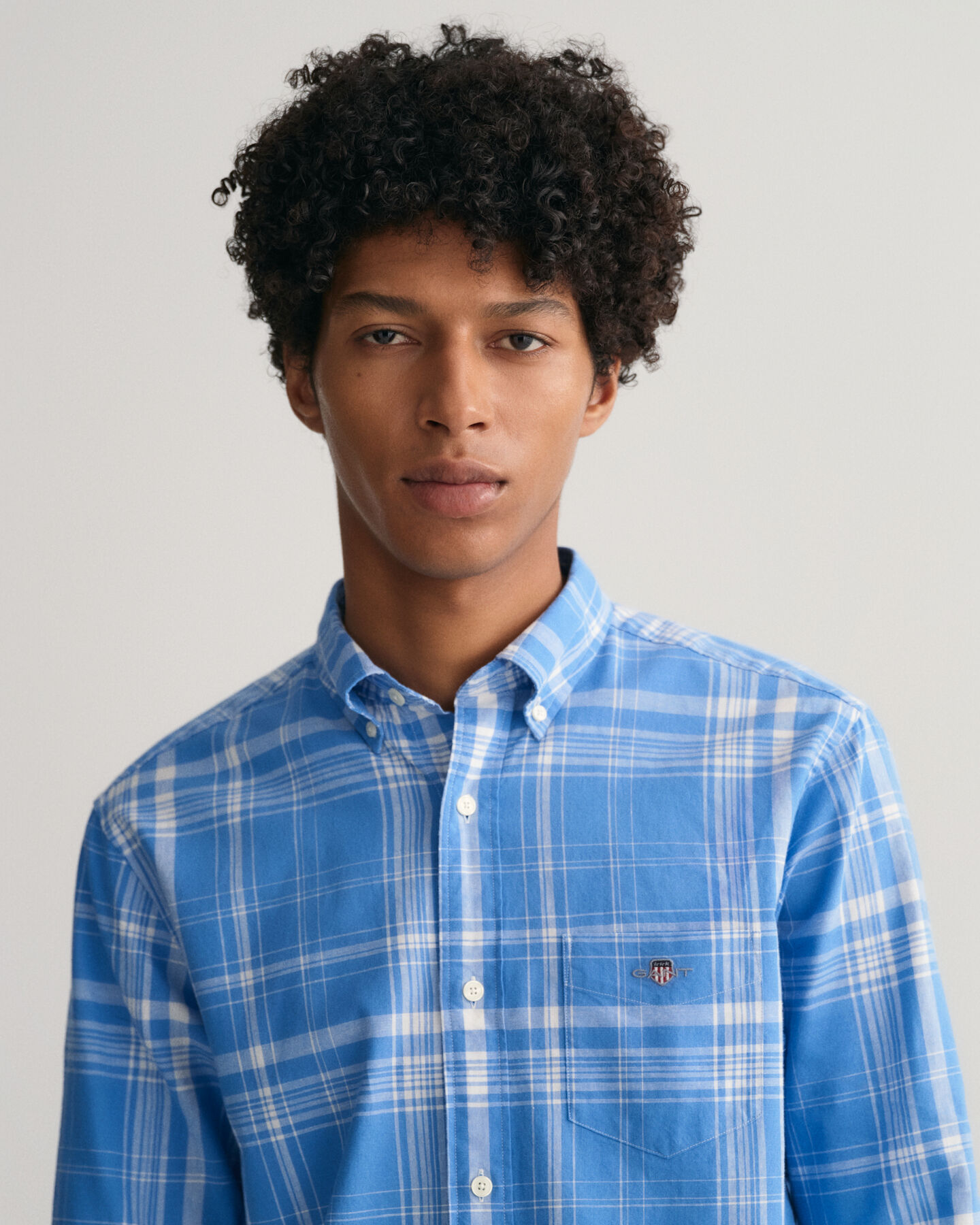 Camicia in misto lino-cotone a quadri regular fit