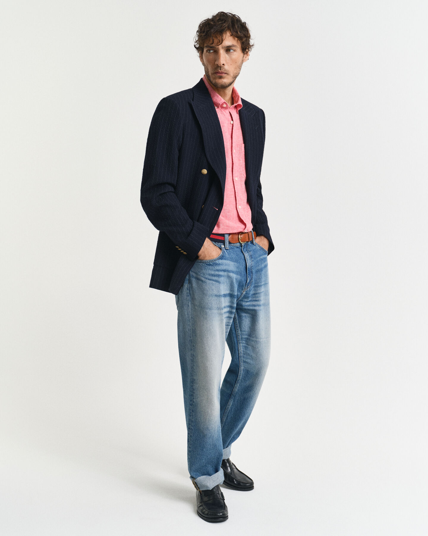 Camicia a maniche corte in misto cotone-lino regular fit