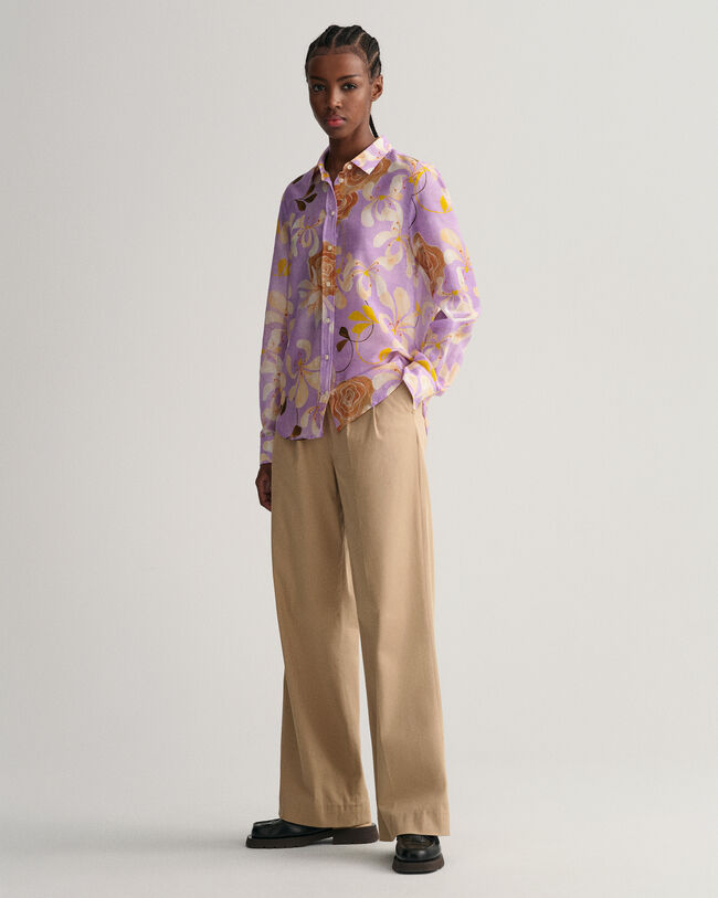 Camicia in misto cotone-seta con stampa floreale regular fit