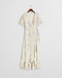 Abito a portafoglio maniche corte con volant e stampa floreale