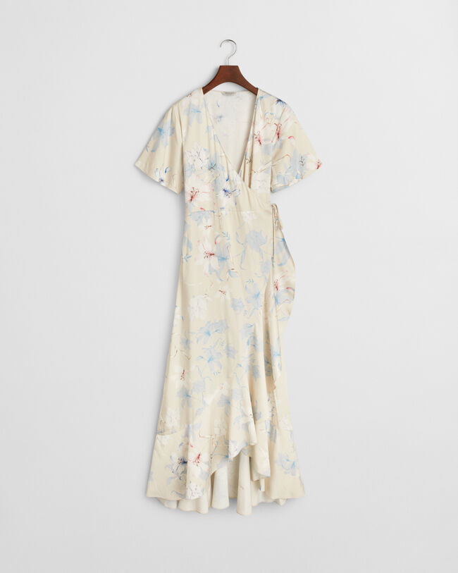 Abito a portafoglio maniche corte con volant e stampa floreale