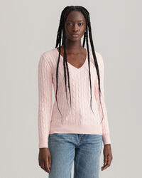 Maglia con scollo a V in cotone elasticizzato a trecce
