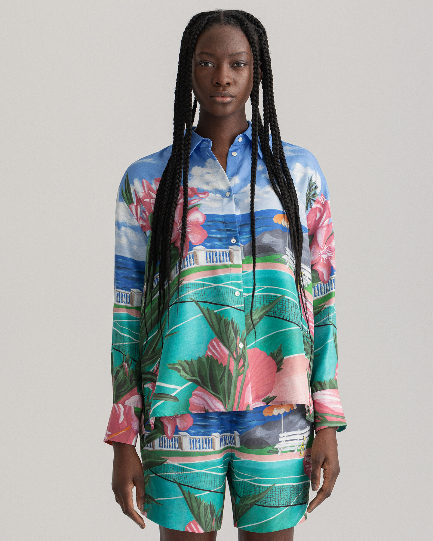 Camicia di seta con stampa Scenery