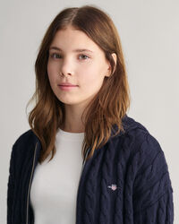 Felpa corta con cappuccio e zip in maglia a trecce Shield Teen Girls