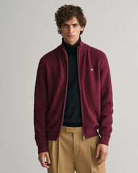 Cardigan con zip in cotone testurizzato