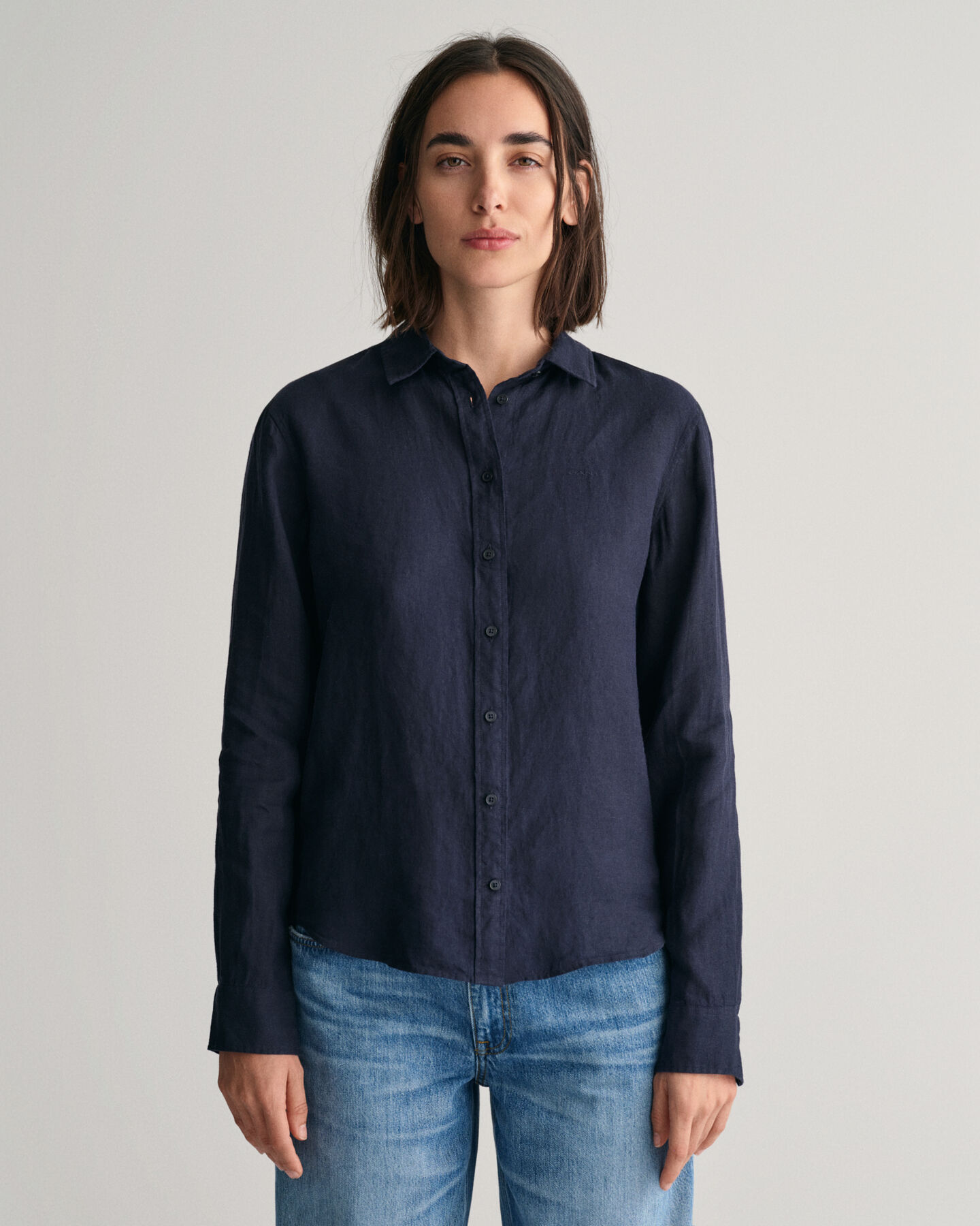 Camicia di lino a quadri in chambray regular fit