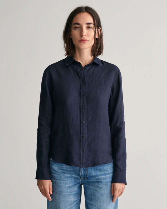 Camicia di lino a quadri in chambray regular fit