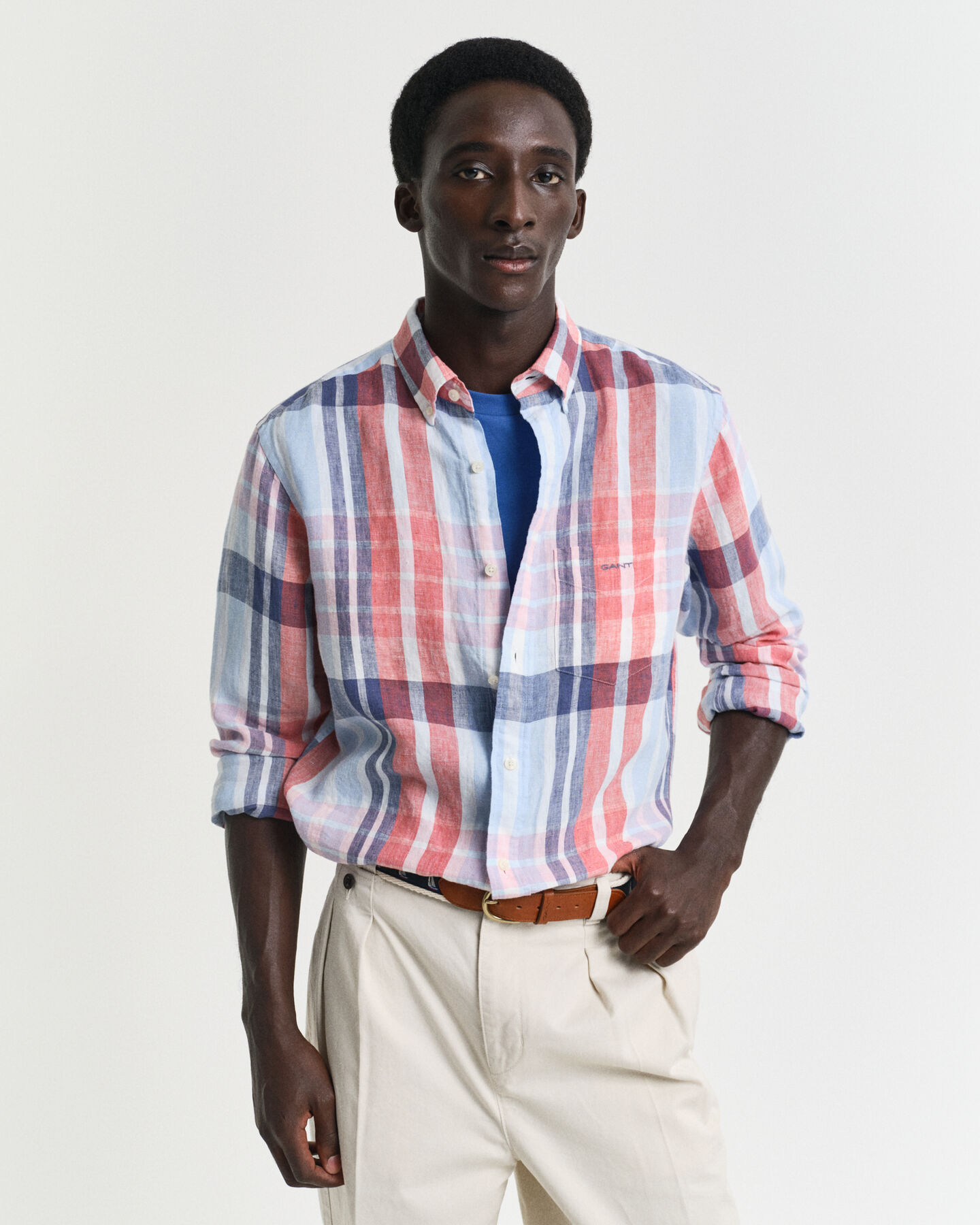 Camicia di lino a quadri madras regular fit