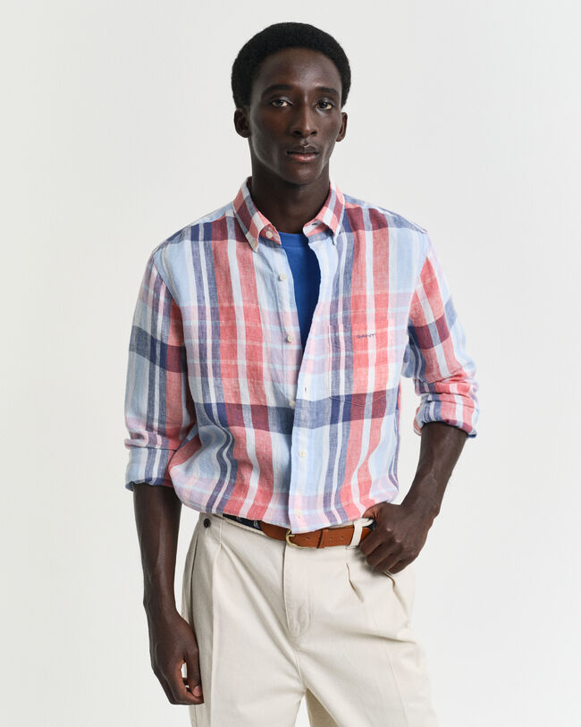 Camicia di lino a quadri madras regular fit