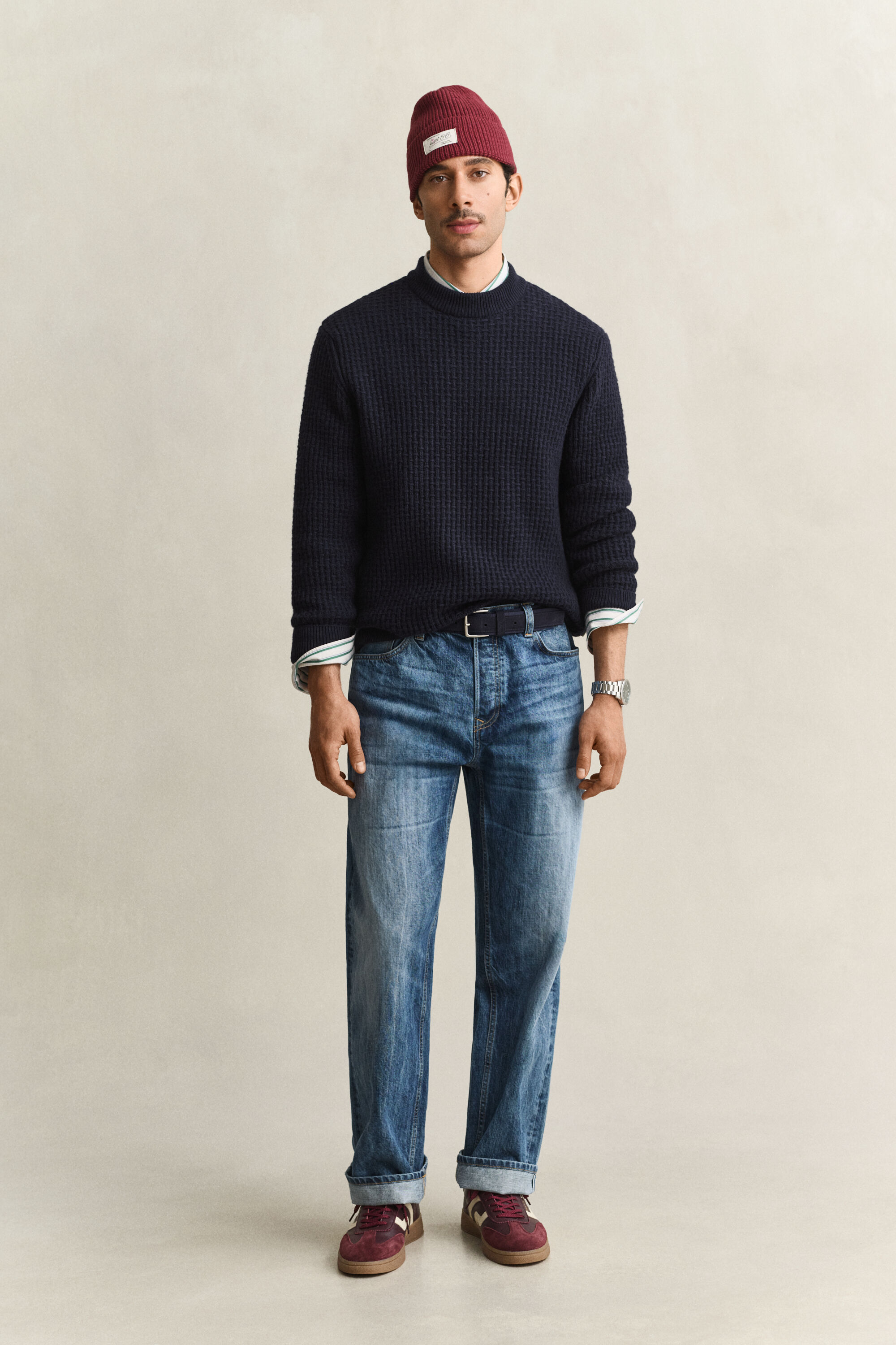 Maglia in cotone e lana testurizzata con finto collo alto
