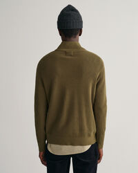 Maglia in cotone e lana a coste con zip corta