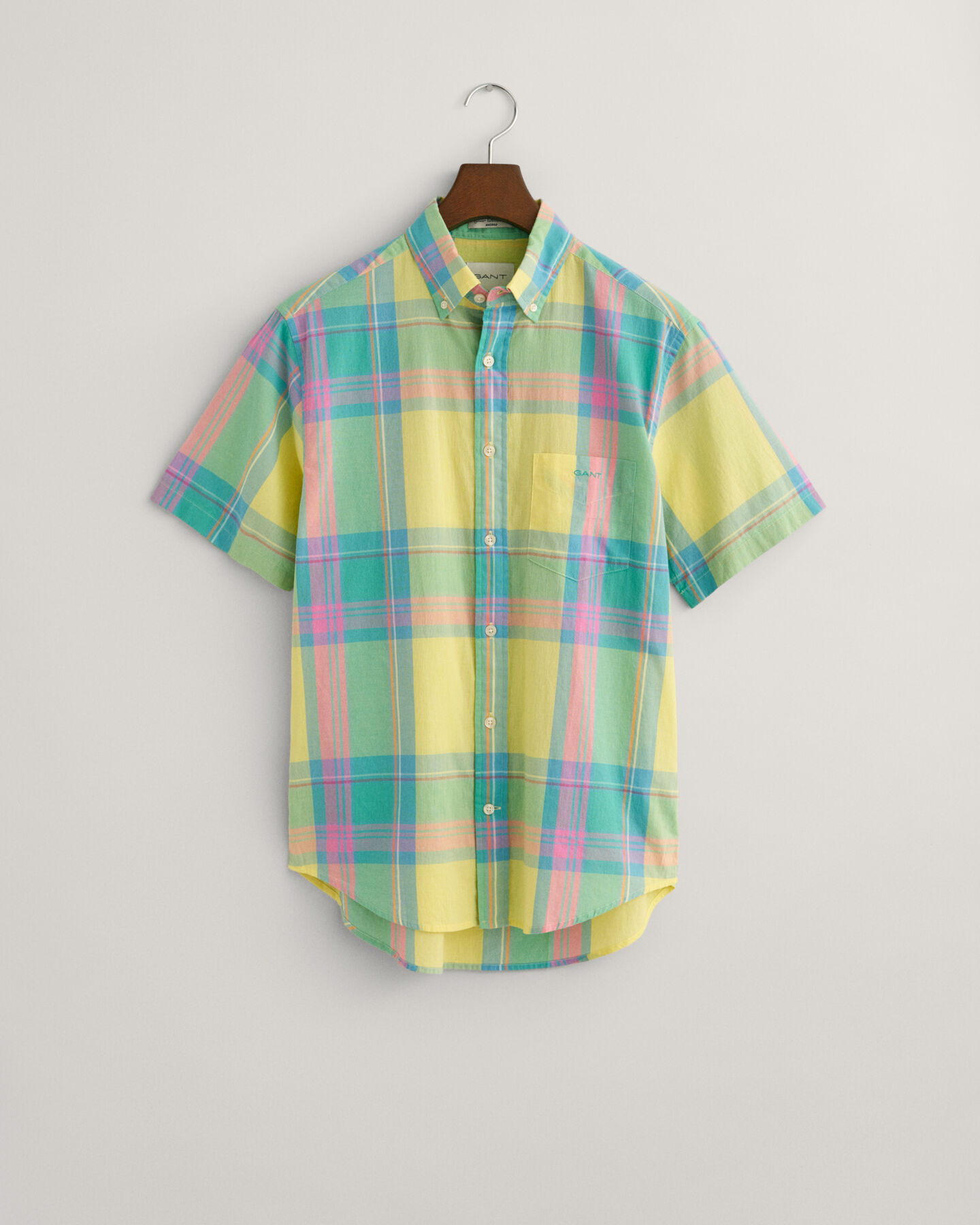 Camicia di lino colorata madras a maniche corte regular fit