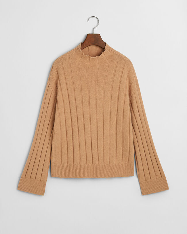 Maglia con colletto dritto in lana a coste ampie