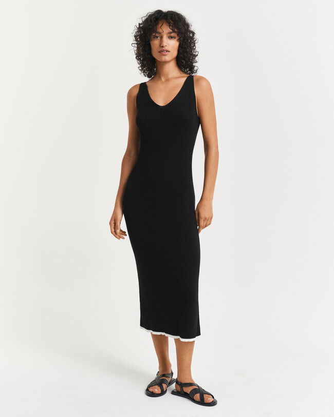 Abito con spalline in maglia a coste