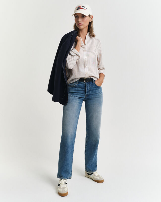 Camicia di lino a righe regular fit