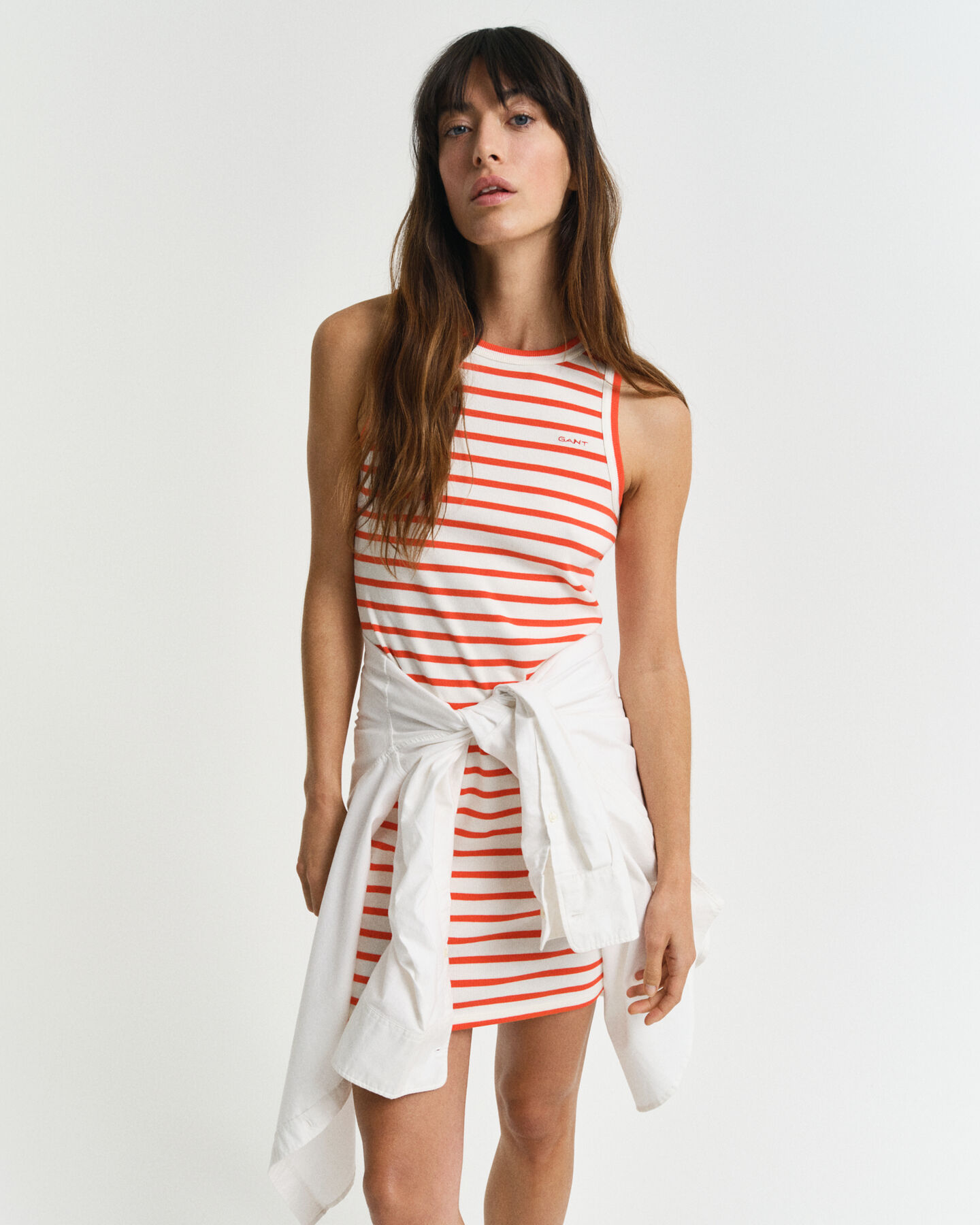 Abito in jersey a righe a canotta