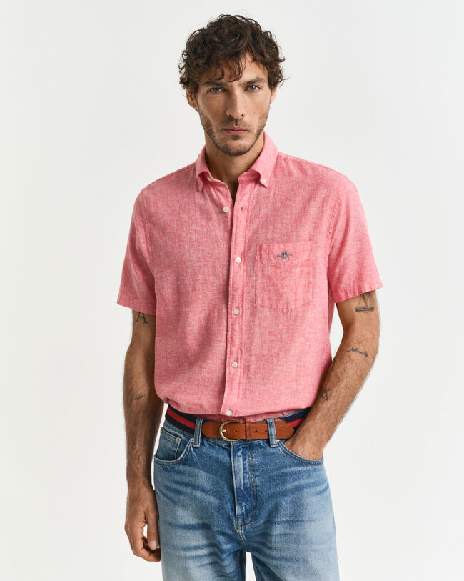 Camicia a maniche corte in misto cotone-lino regular fit