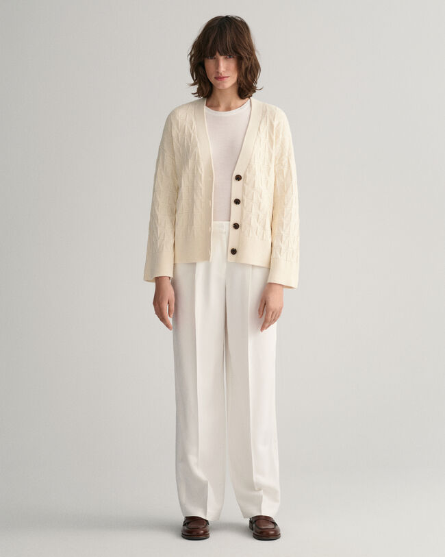 Cardigan con motivo a spina di pesce e scollo a V