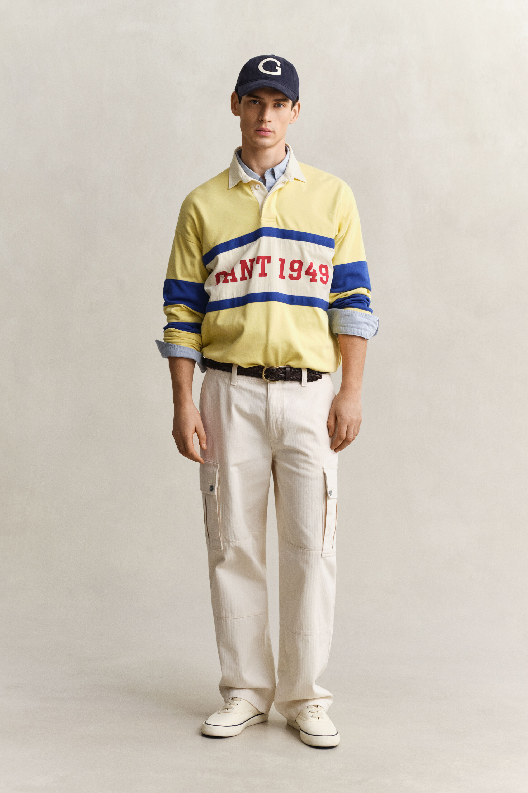 Pantaloni cargo con motivo a spina di pesce