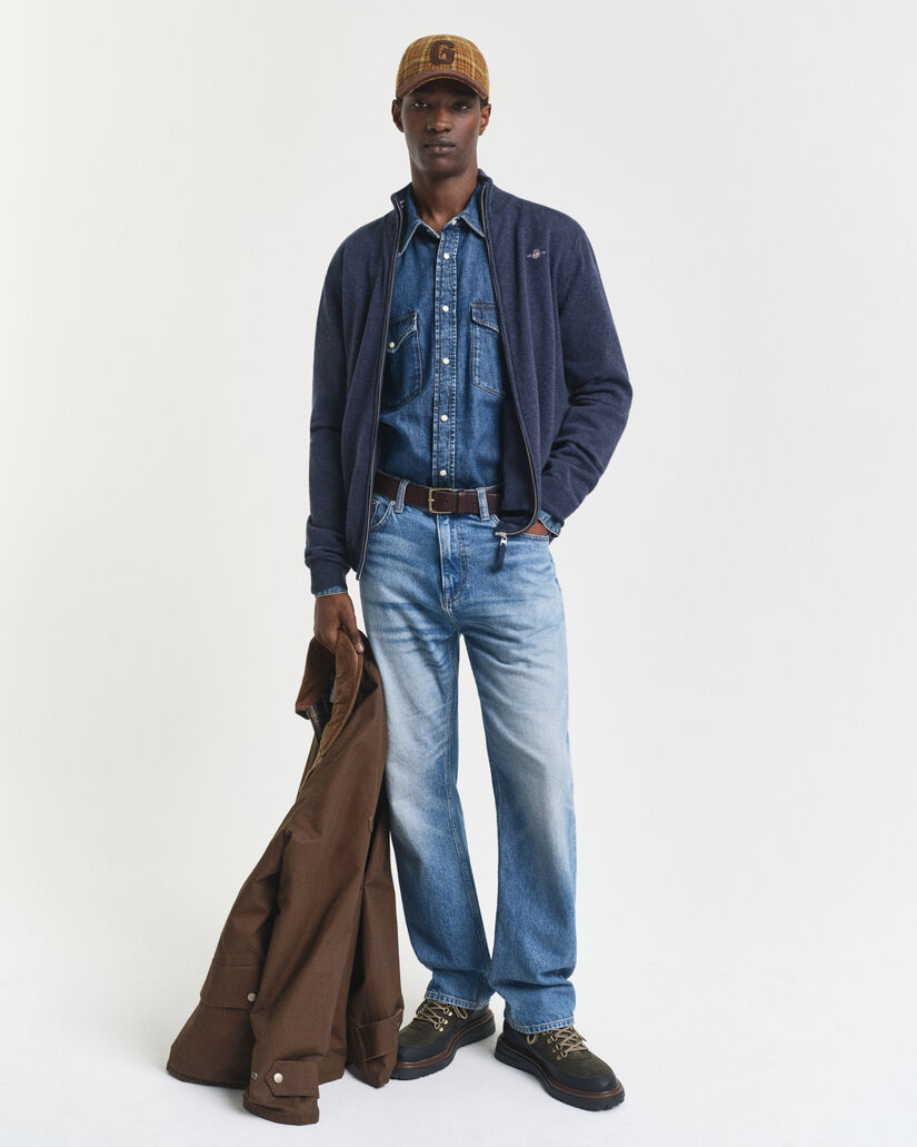 Cardigan con zip in finissima lana d’agnello