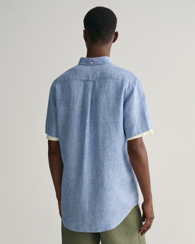 Camicia di lino maniche corte pied de poule regular fit