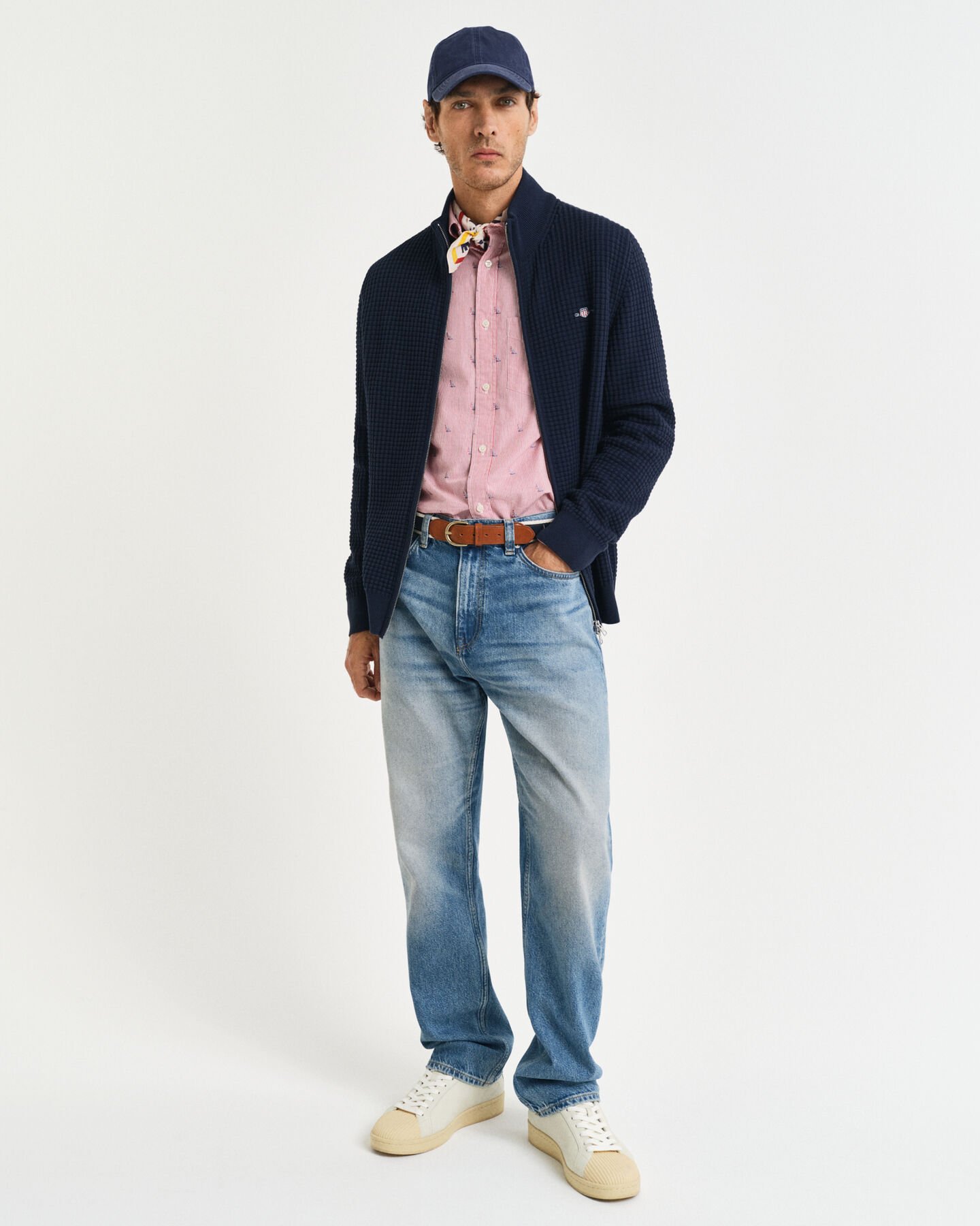 Cardigan con zip in cotone testurizzato