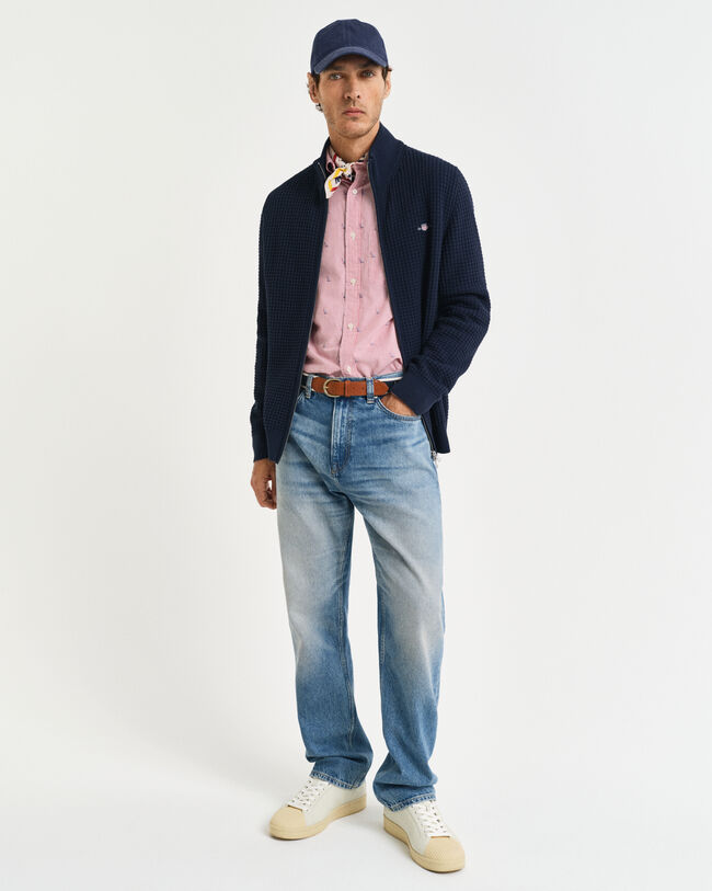 Cardigan con zip in cotone testurizzato