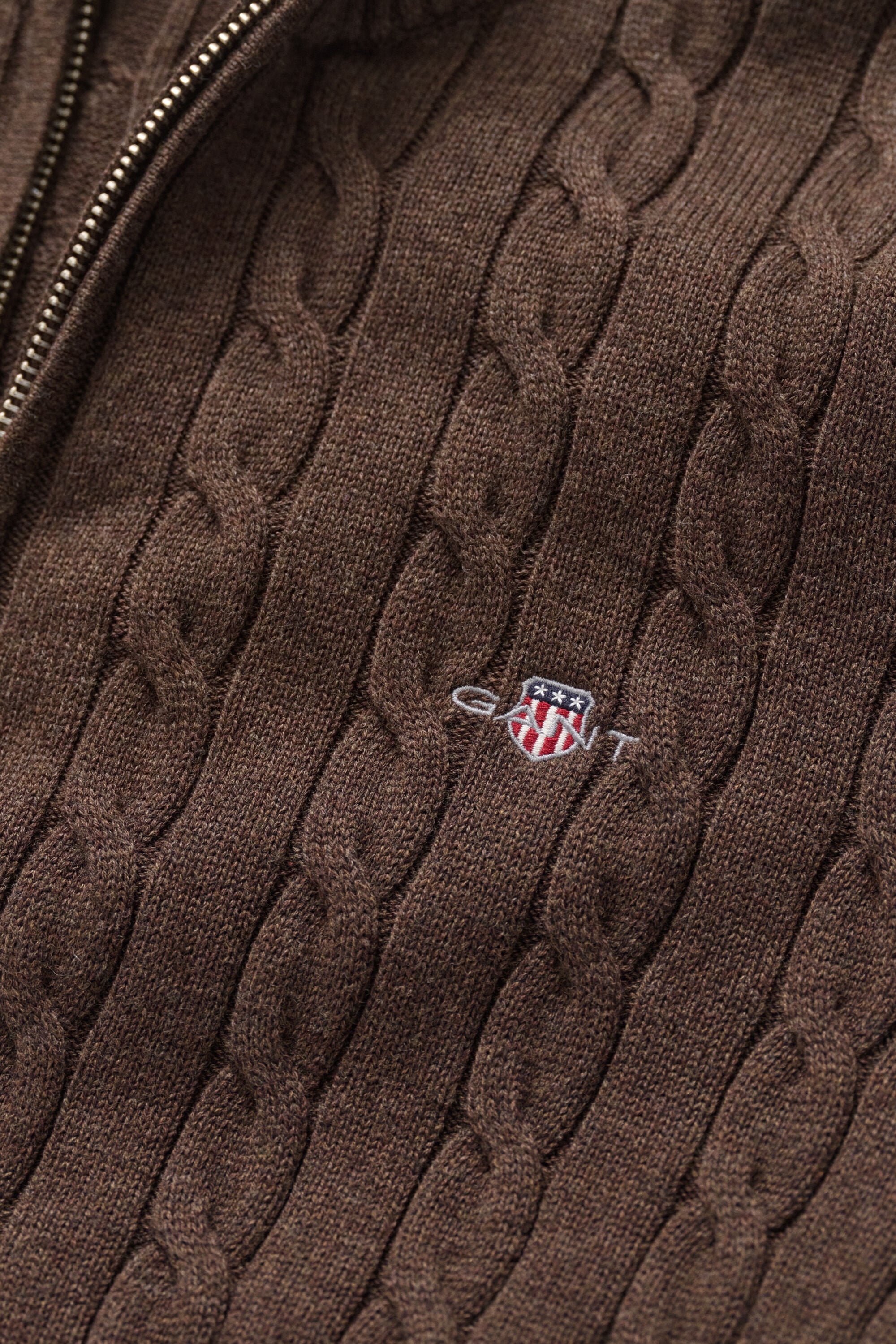Maglia con zip corta in cotone a trecce