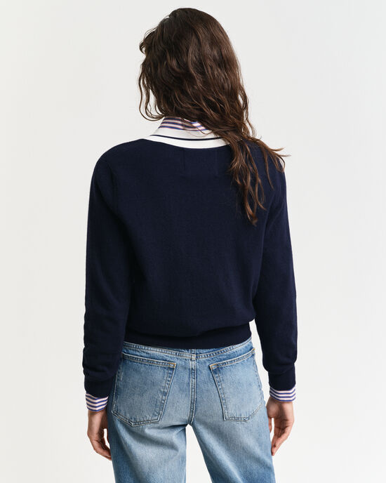 Maglia con scollo a V a contrasto