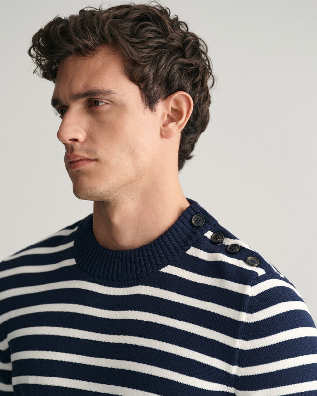 Maglia girocollo a righe Breton in cotone Shiny