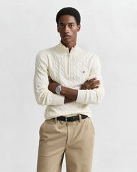 Maglia con zip corta in cotone a trecce