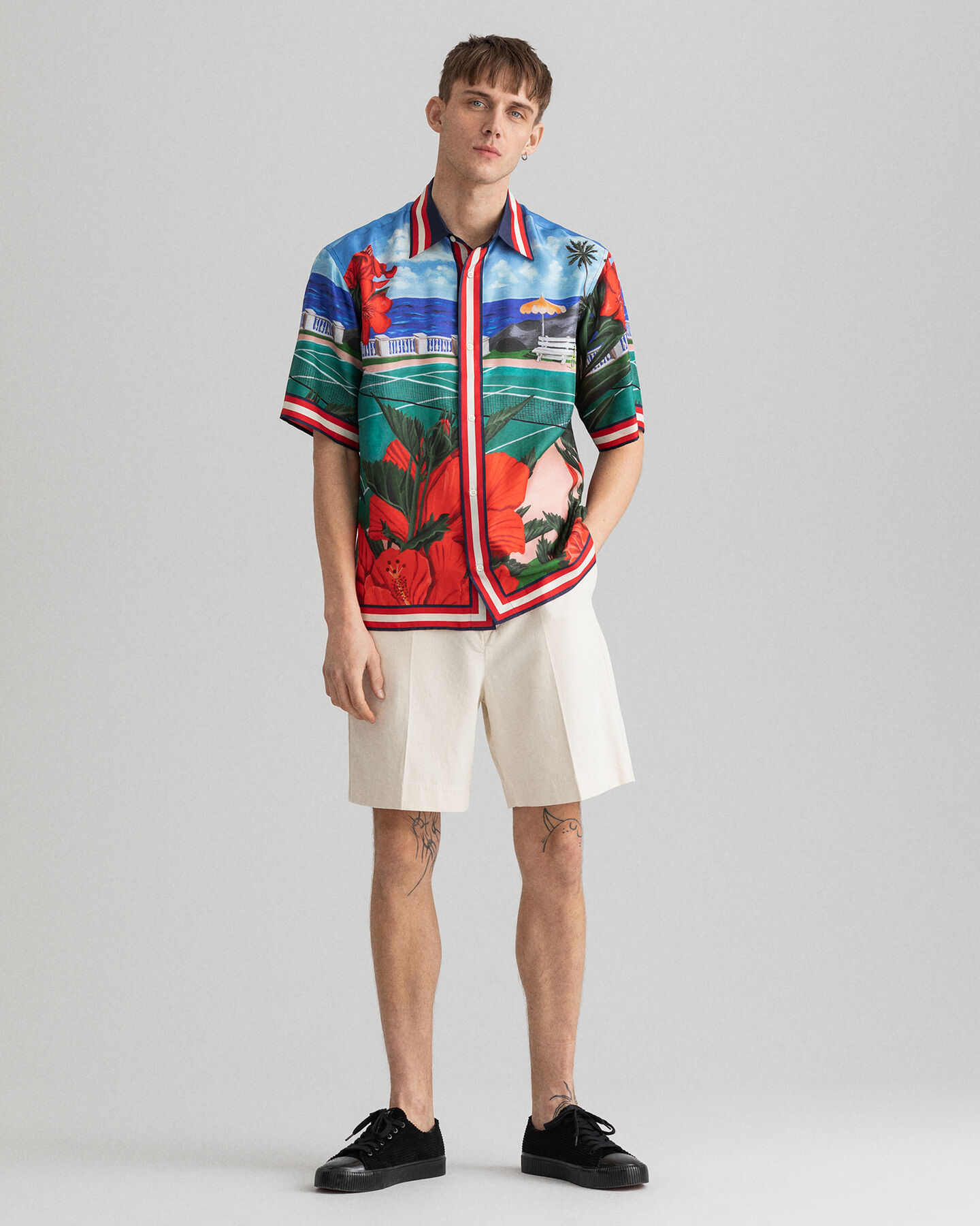 Camicia Scenery in seta a maniche corte relaxed fit