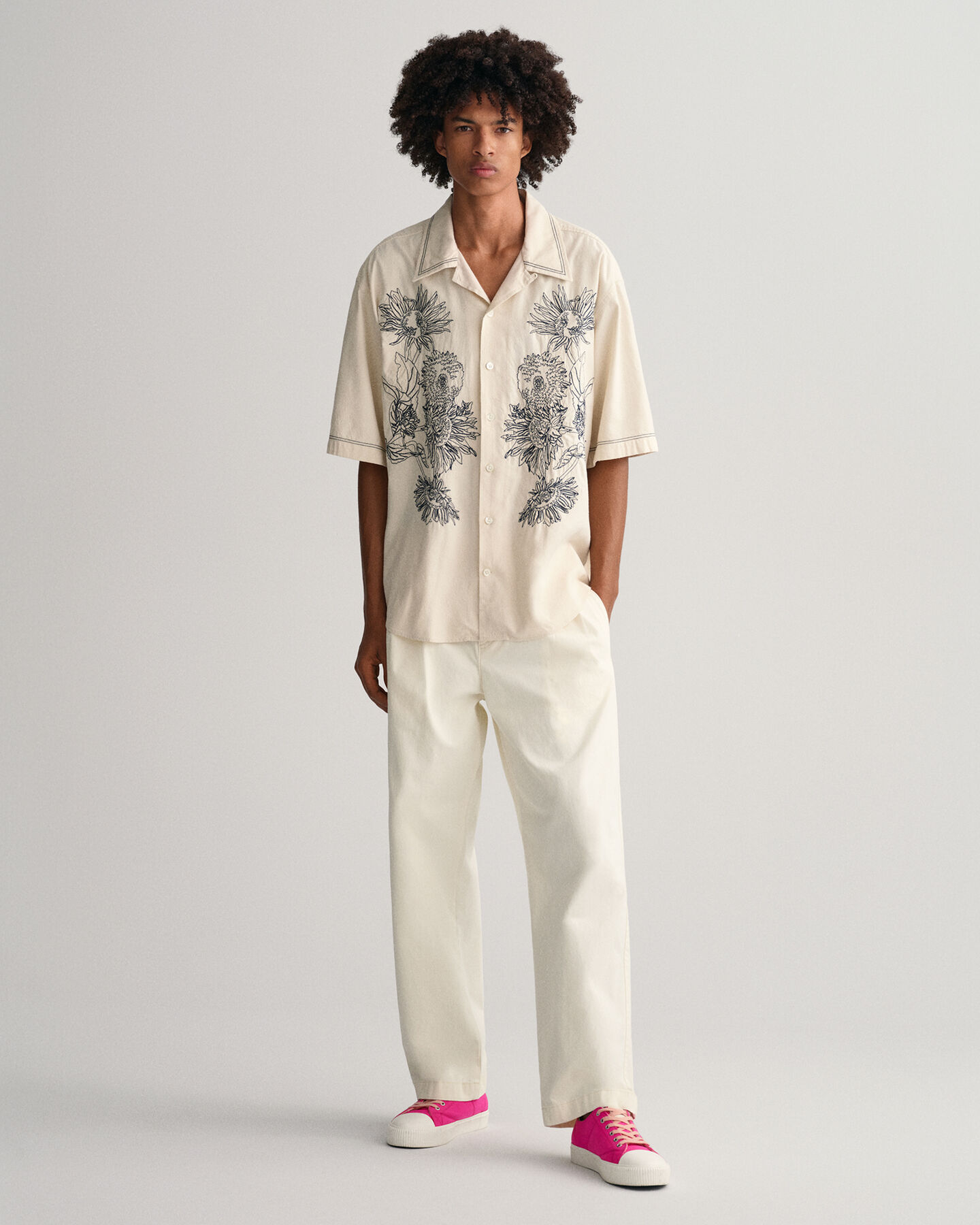 Camicia oversize a maniche corte ricamata