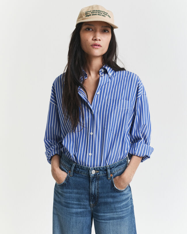Camicia in popeline a righe oversize