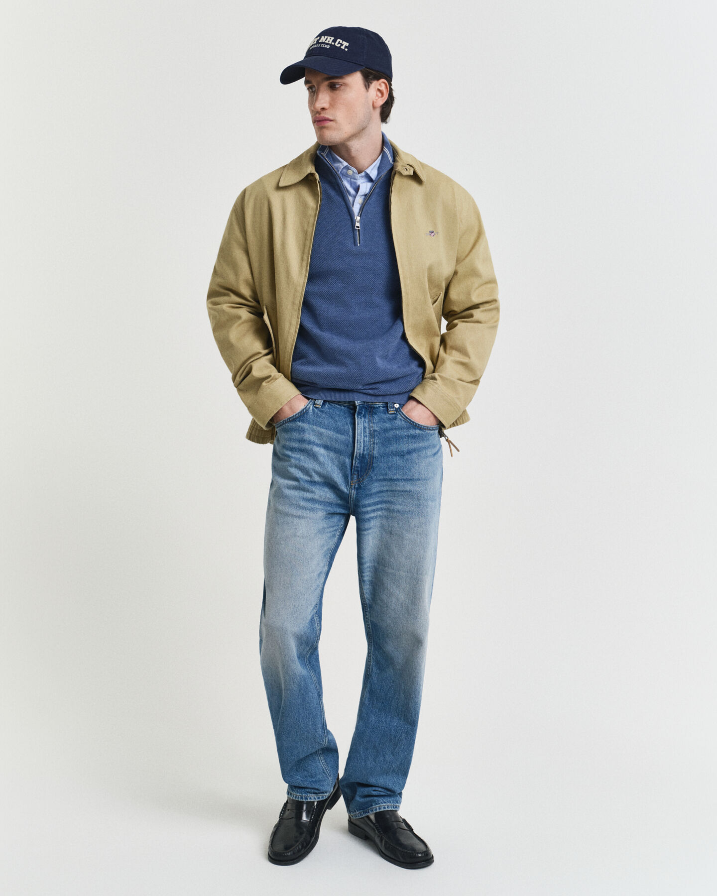 Maglia con zip corta in piqué di cotone