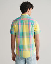 Camicia di lino colorata madras a maniche corte regular fit