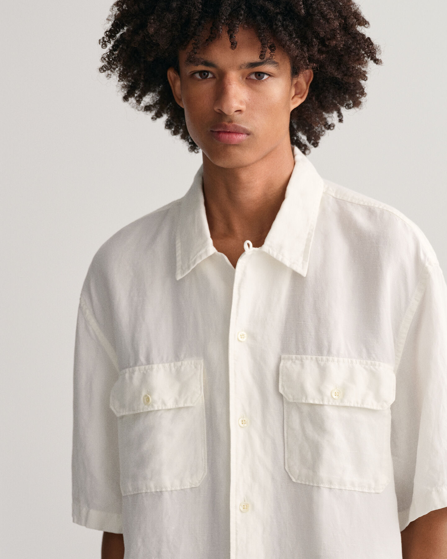 Camicia a maniche corte in lyocell di lino relaxed fit