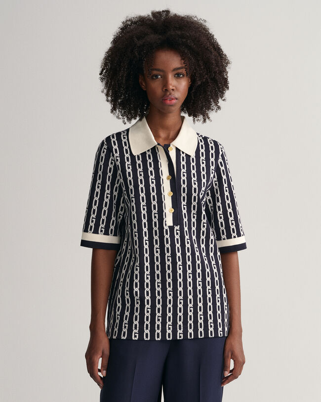 Polo a mezza manica e jacquard con catena