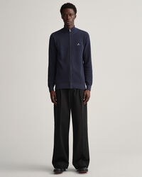 Cardigan in piqué di cotone con zip corta