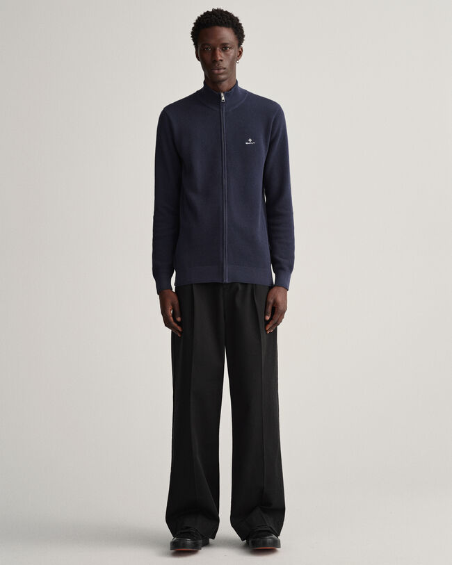 Cardigan in piqué di cotone con zip corta