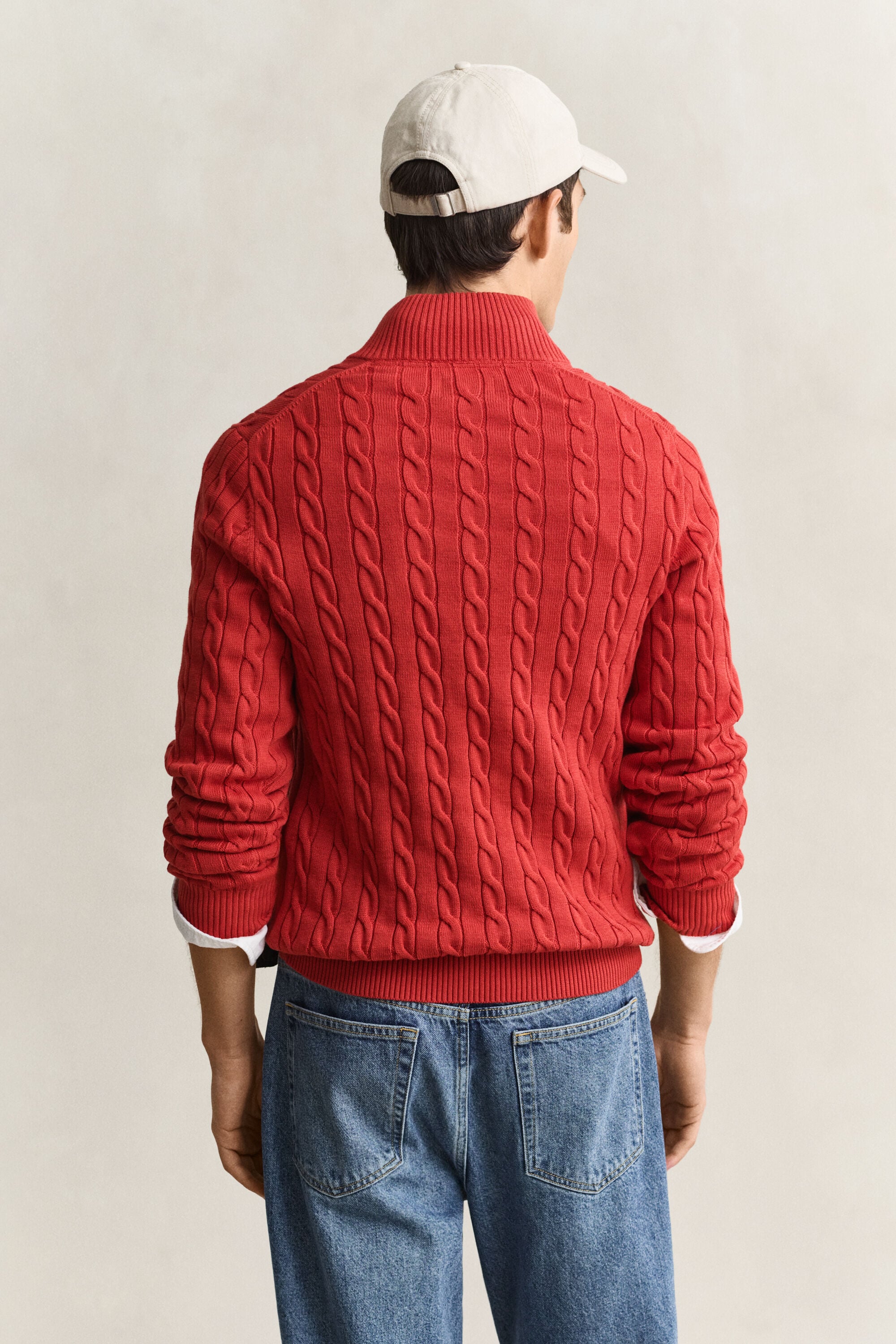 Maglia con zip corta in cotone a trecce