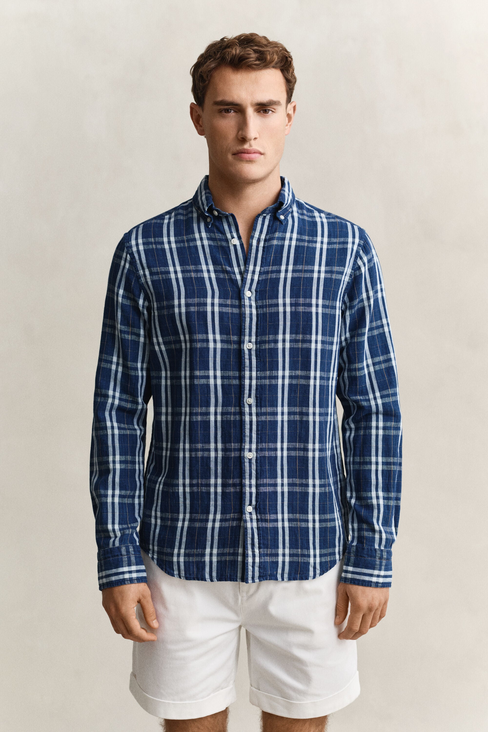 Camicia a quadri in cotone e lino